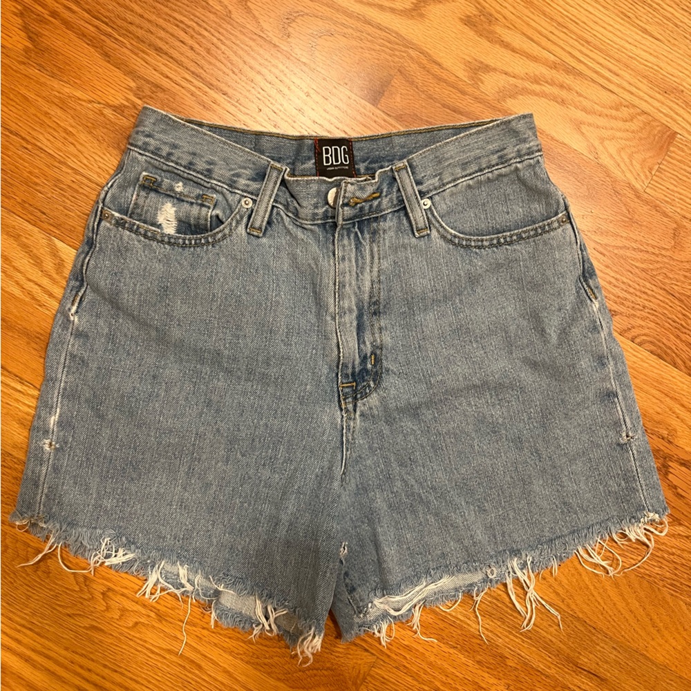 BDG Blue Jean Shorts with Frayed Hem 26